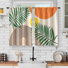Boho Mid-Century Modern Kitchen Curtains – Abstract Arch Short Cafe Curtains, Rod Pocket, 2 Panels (28x36), Compatible with Standard Rods