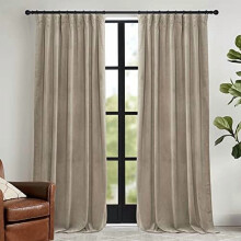 Camel Beige Velvet Curtains 52" x 84", 2 Panels