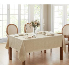 Portofino Scalloped Damask Tablecloth 60x144in White