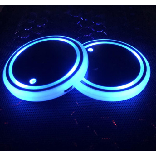 LED Car Cup Coasters 68mm 7-Color USB Powered