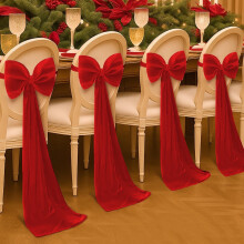 Red Velvet Christmas Chair Bow Cover