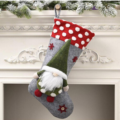 3D Gnome Santa Christmas Stocking – Polyester, 47 x 26 cm