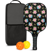 Pickleball Paddles Set with 2 Balls & Bag – Floral Fiberglass Rackets, Compatible with Indoor/Outdoor Play