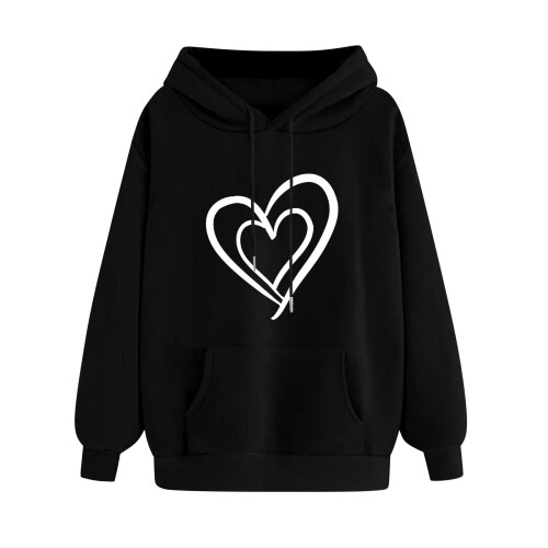Γυναικεία φούτερ με κουκούλα και γραφικά Love Hearts, με στρογγυλή λαιμόκοψη, για την