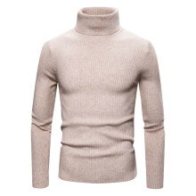 Herrtröja Stickad Polotröja Höst Vinter Enfärgad Tjocka Toppar Långärmad Varm Bekväm Casualtröja (Beige, 2XL)