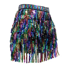 Glitzernder Minirock für Damen, Karnevals- und Bühnenkleidung, farbenfroher Fransenrock aus Handtuch für Bauchtanz, Pailletten-Fransenrock aus