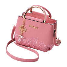 Dámske kožené kabelky s príveskom na hornej strane s rúčkou, výšivkou a kvetmi, mini crossbody kabelky, dámska cestovná taška, ružová