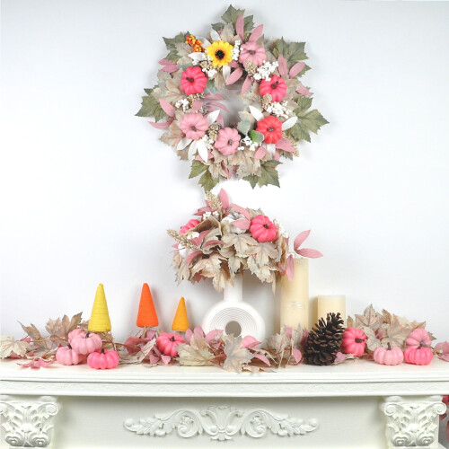 White Maple Leaf & Blush Pumpkin Garland, 5.5ft
