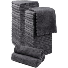 Lot de 48 lingettes ultra-douces en velours corail 30 x 30 cm, absorbantes et à séchage rapide, multi-usages pour le visage et le sport (gris)