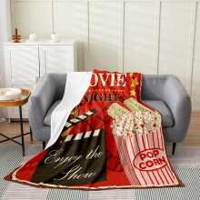 Couverture polaire vintage rouge à motif popcorn de cinéma, 76 x 102 cm, cadeau sur le thème du cinéma – Idéale pour une soirée cinéma