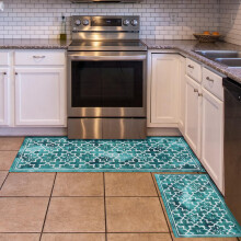 Teal Boho Kitchen Rug Set 2 pcs 17x30 & 17x47 in