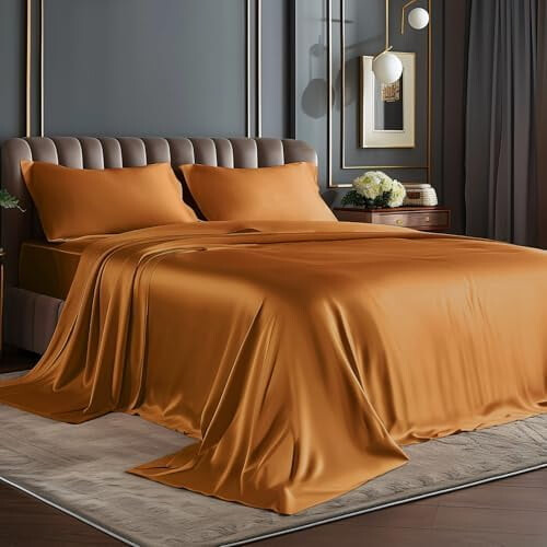 Satin Queen Sheets Set, Burnt Orange, 4-Piece Luxury Bedding