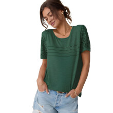 Blusa túnica de punto calada con escote redondo para mujer, color verde, talla S
