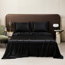 Drap plat en soie de luxe, taille standard, toutes saisons, infroissable et antitache, qualité hôtelière – Noir
