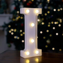 LED-teltskilt som lyser opp bokstaven I, batteridrevet, kompatibel med bryllup, bursdag, fest, jul og hjemmedekor