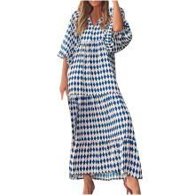 Vestido longo feminino VERUGU estilo boho floral com mangas bufantes e camadas, casual, solto, para férias na praia, azul, tamanho P