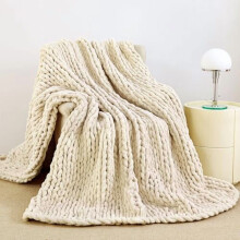 Chunky Knit Blanket Throw 51"x63", 100% Hand Knit Chenille Throw Blanket for Sofa & Home Decor, Soft and Cozy Knitted Throw Blankets (Ivory,51"x63")