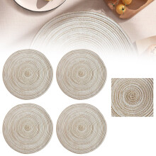 Hot Deal! Round Placemats Set of 4, 15" Braided Cotton Table Mats for Dining, Kitchen & Holiday Parties