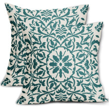 Housses de coussin bohèmes turquoise 40 x 40 cm, imprimé floral vintage, housses de coussin carrées en lin, décoration style ferme pour