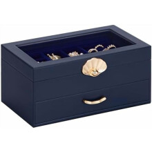 Jewelry Box with 1 Drawers: Display Organizer for Earrings Necklaces - Gifts for Girls Women (Dark Blue)