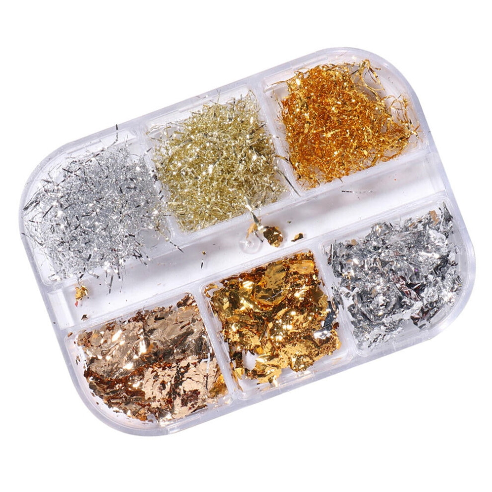 6 Boxes DIY Nail Glitter Fashion Nail Art Decorative Foil Flakes