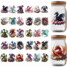 30 pegatinas UV DTF para vasos, 10 estilos de dragones y flores, calcomanías impermeables para vasos de vidrio, manualidades en madera, bricolaje.