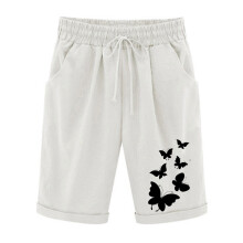 VERUGU Shorts til kvinder Sommerprint Five Points Stor størrelse Bomuld Hør Bukser Casual Bukser Shorts Hvid4XL