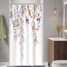 Cortina de ducha pequeña, cortina de ducha de eucalipto morado para baño, tela impermeable, juego de cortina de ducha para caravana con ganchos,