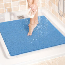 Alfombrilla de ducha/bañera, 61 x 61 cm, antideslizante, con desagüe, de PVC de secado rápido, tipo lufa, para bañera, ducha y baño (azul lago).