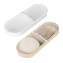 Lot de 2 boîtes de rangement pour cotons-tiges et disques démaquillants, boîte légère en plastique avec couvercle, blanc et beige