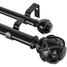 Tringle à rideaux double de 2,5 cm (1 pouce), télescopique, robuste, pour fenêtres de 168 à 305 cm (5,5 à 10 pieds), embouts texturés en filet,
