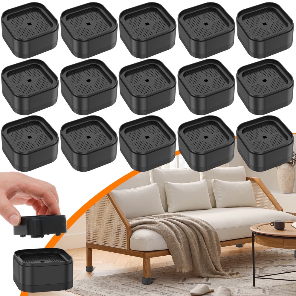 16Pcs Furniture Risers With Nonslip Bottom Adjustable Table Risers Stackable Bed Lifter Versatile Bed Raising Blocks,Black Plastic 9558633863802