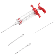 Kit inyector de carne para barbacoa de 28 g con 3 agujas de acero inoxidable y cepillo – Compatible con pavo, barbacoa ahumada y parrilla