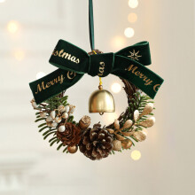 Mini guirlanda de Natal com laço, sinos e pinhas – Decoração natalina para armários, janelas e árvore de Natal.