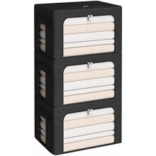 3-Pack Linen Foldable Storage Bins with Clear Windows