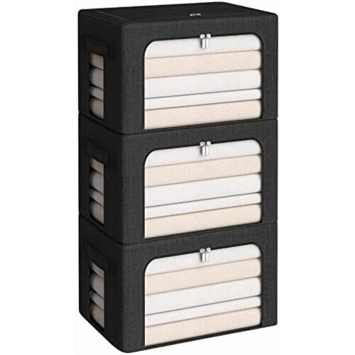 3-Pack Linen Foldable Storage Bins with Clear Windows