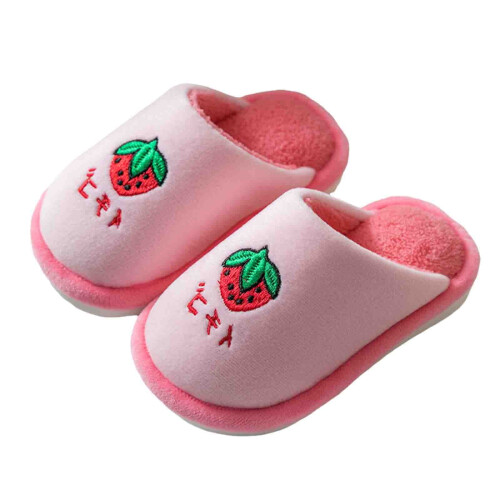 Pantofole per bambini e bambine, comode, con stampa di frutta, senza memory foam, calde e piatte, morbide e comode, rosa, 4-5 anni.