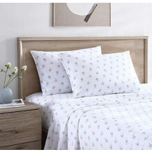 Queen Cotton Percale Sheet Set Pale Pink Floral