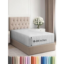 Drap-housse extra profond pour lit simple XL – Convient aux matelas de 45 à 60 cm, ultra doux, infroissable, respirant, rayures grises