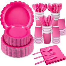 Set farfurii și șervețele de hârtie roz aprins, 350 buc.