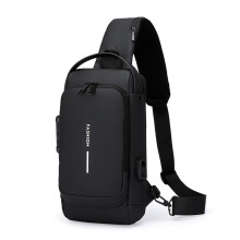 Mochila transversal masculina antifurto, grande capacidade, impermeável e recarregável, ideal para uso diário.