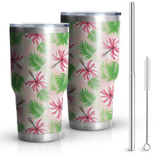30oz Pioneer Flower Floral Print Pattern Tumbler, Double Wall Vacuum Insulated Cup, BPA-Free Leak Proof Lid & Reusable Straws, Hot 12h, Cold 34h