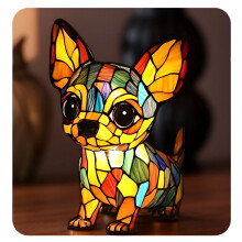 HIBIBUD Retro Resin Chihuahua Nachtlampje – 3D LED Glas-in-lood Tafellamp, Vintage Decoratiecadeau voor Dierenliefhebbers