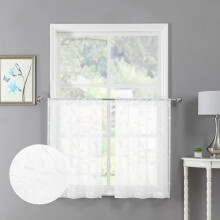White Embroidered Leaf Voile Curtains 30x30 in Set of 2