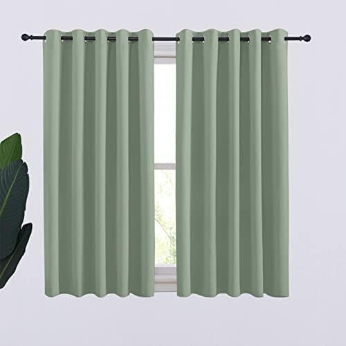 Greyish Green Blackout Curtains with Silver Grommets, 34" x