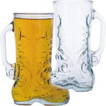 2er-Set Bierkrüge aus Glas in Stiefelform – je 1 Liter