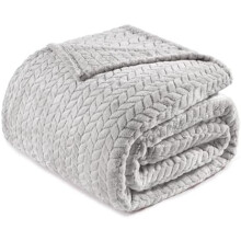 Light Grey Queen Blanket 90x90", Soft 3D Jacquard Flannel, Lightweight Fuzzy Plush Warm Blanket for All Seasons