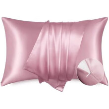 Fronha de cetim com zíper, pacote com 2 unidades, tamanho queen (50x75 cm), macia e sedosa para cabelo e pele, decoração rosa para o quarto,