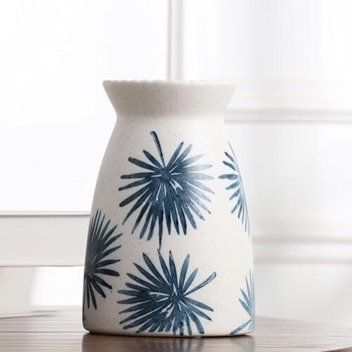 Off-White Ceramic Flower Vase 7" H