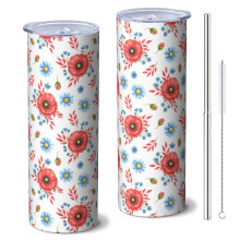 Pioneer Flower Floral 20oz Skinny Tumbler with Straw & Lid – Double Wall Vacuum Insulated, Leak-Proof, Hot 6H/Cold 12H, Cup Holder Friendly